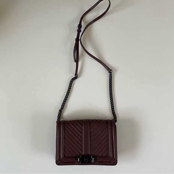 Rebecca Minkoff Womens Chevron Quilted Love Crossbody Purple Chain Strap Small - Picture 2 of 14